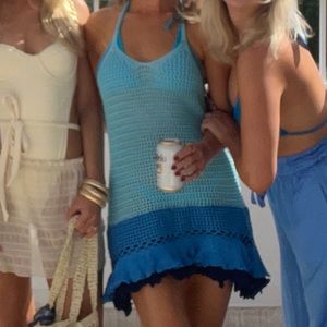 Blue crotchet swim cover up